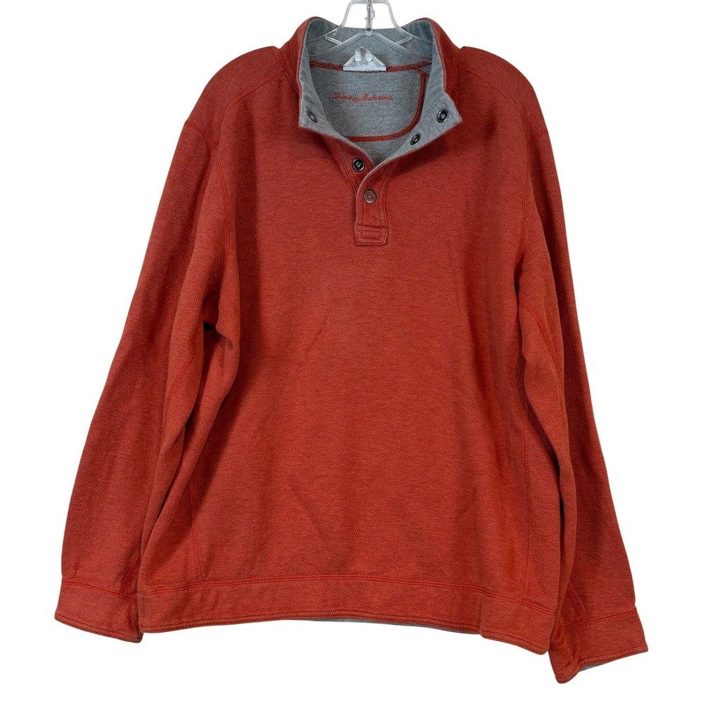Tommy Bahama Mens Quarter Snap Sweatshirt Orange Grey XL Pullover Resortwear